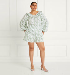 Couturebud The Lena Top - Green Vine Stripe Cotton