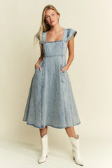 Jade By Jane Full Size Ruffled Denim Midi Dress Plus Size