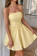 Solid Off Shoulder Tube Elastic Waist Dress