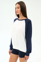 Andie Oversized Colorblock Fleece  - Indigo/White