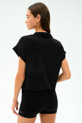 Evie Fleece Sleeveless Polo - Black