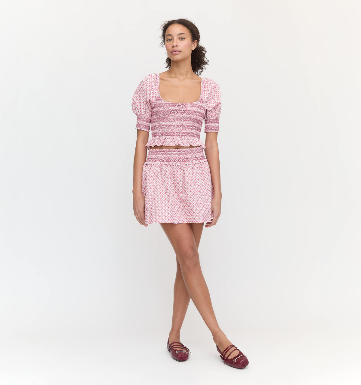 CouturebudThe Delphine Mini Nap Skirt - Rose Circular Lattice