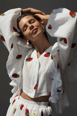 Ruffled Strawberry Print Skirt Set