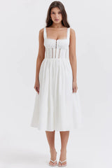 White Lace Trim Midi Dress