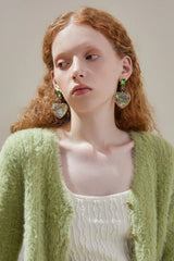 Oil Printing Heart Pendent Earrings