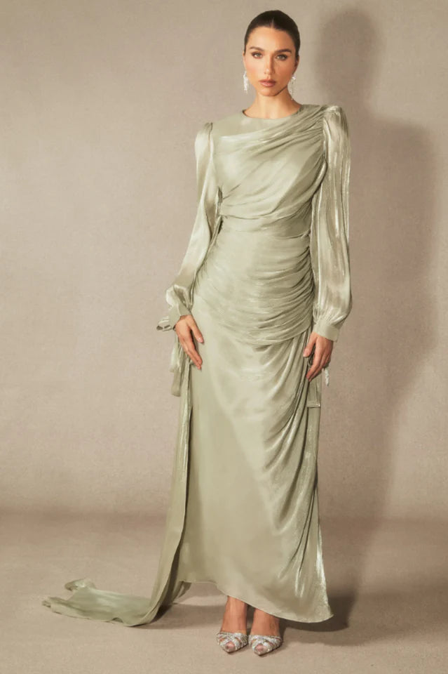 Sonia Lantern Sleeve Ruched Maxi Dress