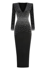 V-Neck Pearl Embellished Gown