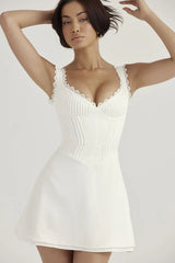 White Pin Pleated Mini Dress