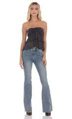 Striped Chiffon Strapless Ruffle Top in Black
