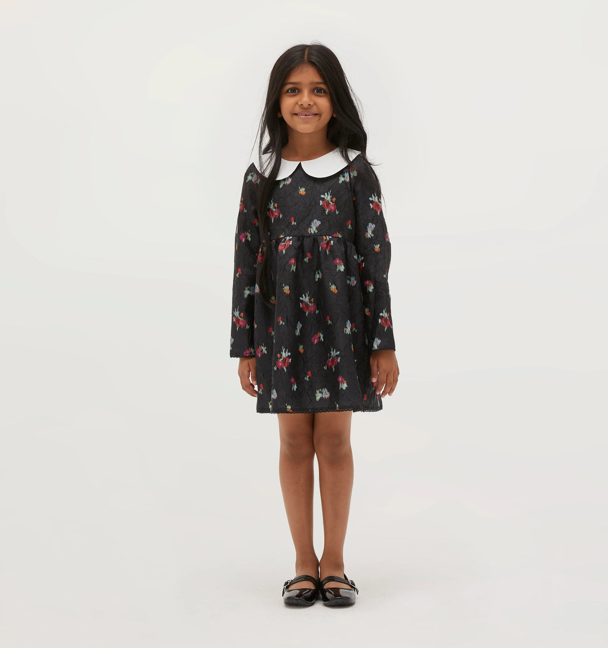 Couturebud The Tiny Lottie Dress - Black Ikat Floral Crushed Taffeta