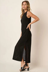 Mittoshop Side Slit Round Neck Sleeveless Dress