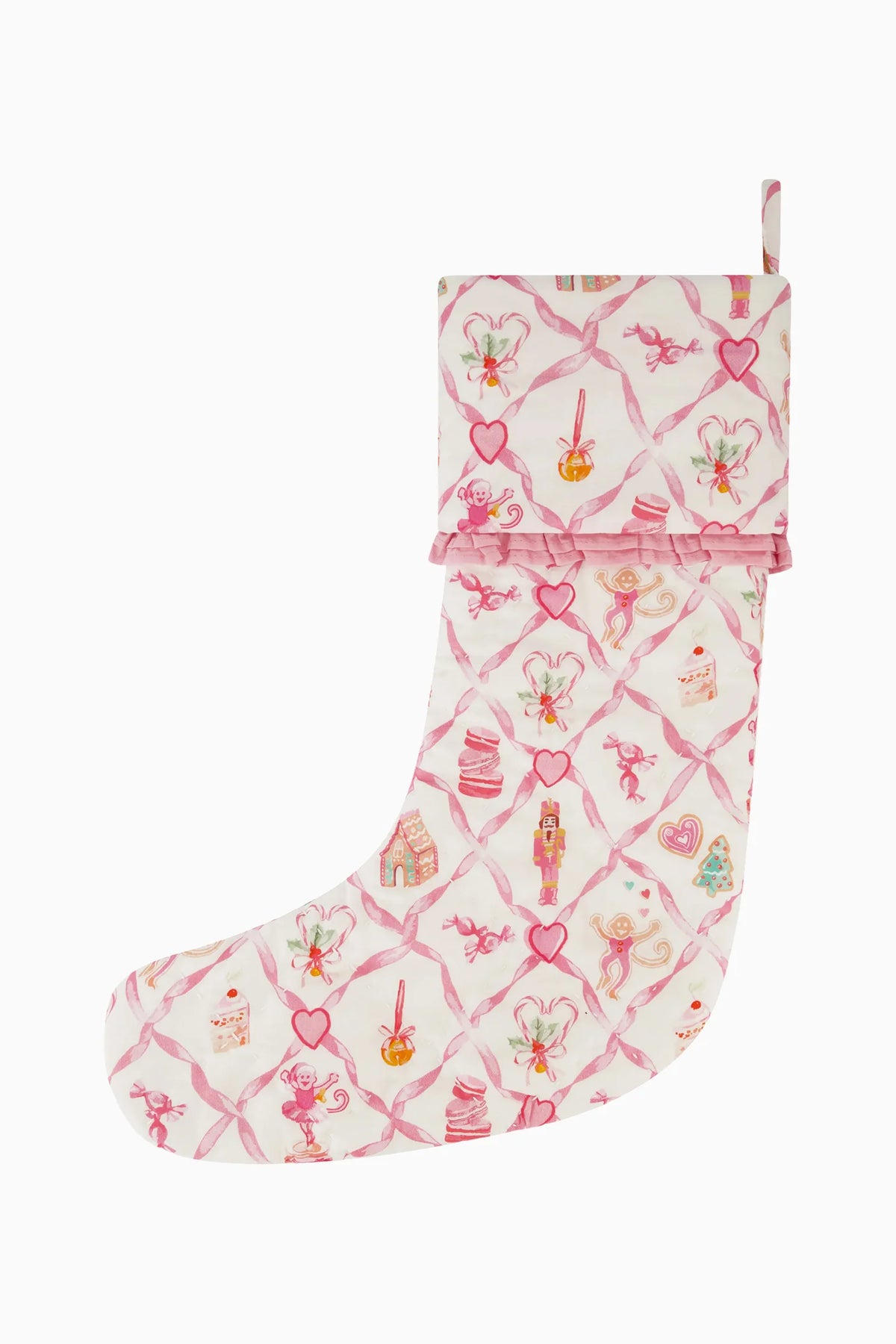 Couturebud x Roller Rabbit Sugarplum Lattice Quilted Ruffle Stocking