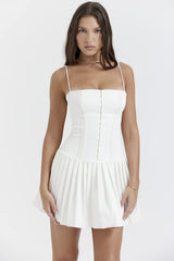 Marcy White Pleated Mini Dress