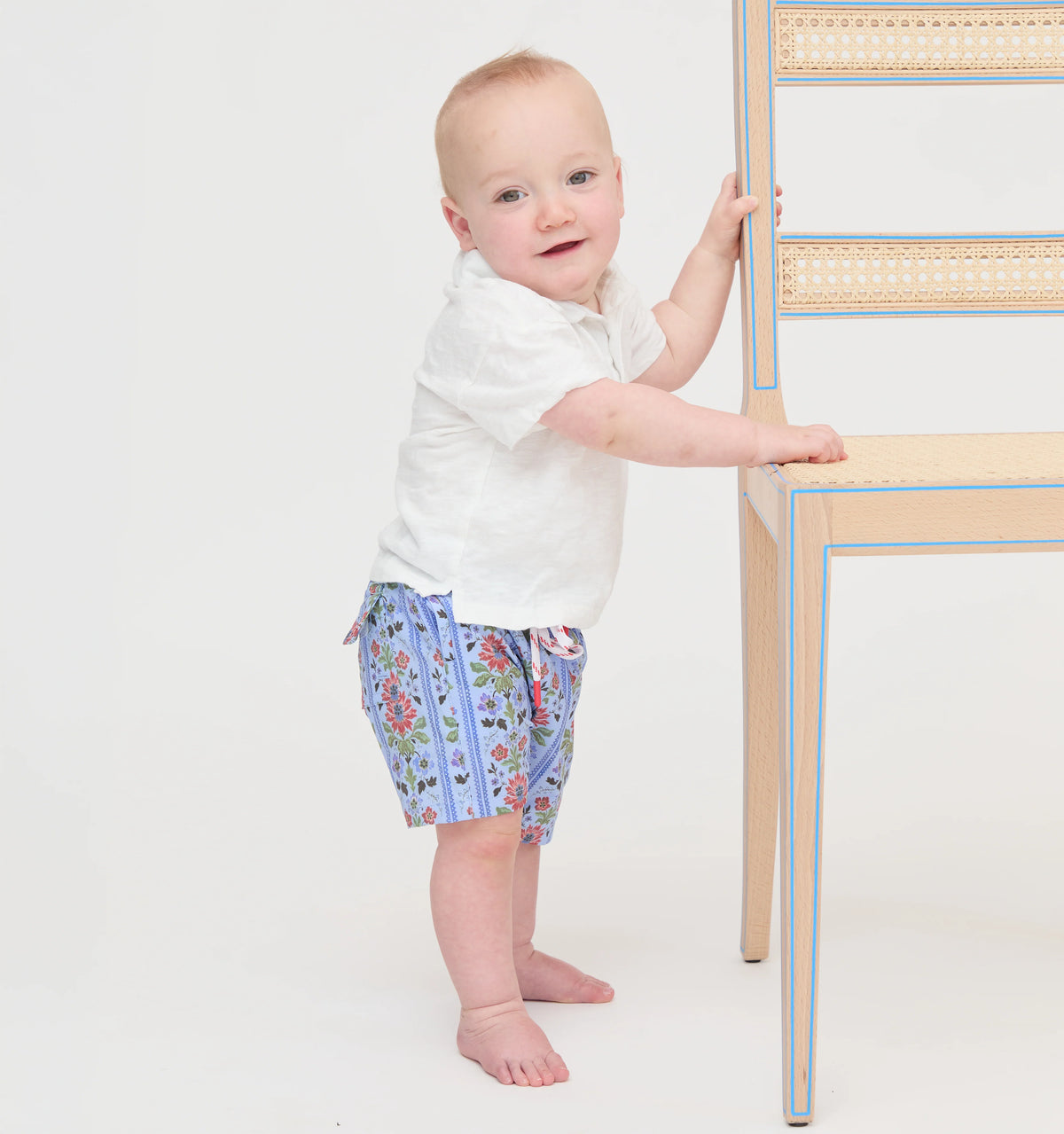 Couturebud The Baby Julien Swim Trunk - Blue Floral Block Stripe