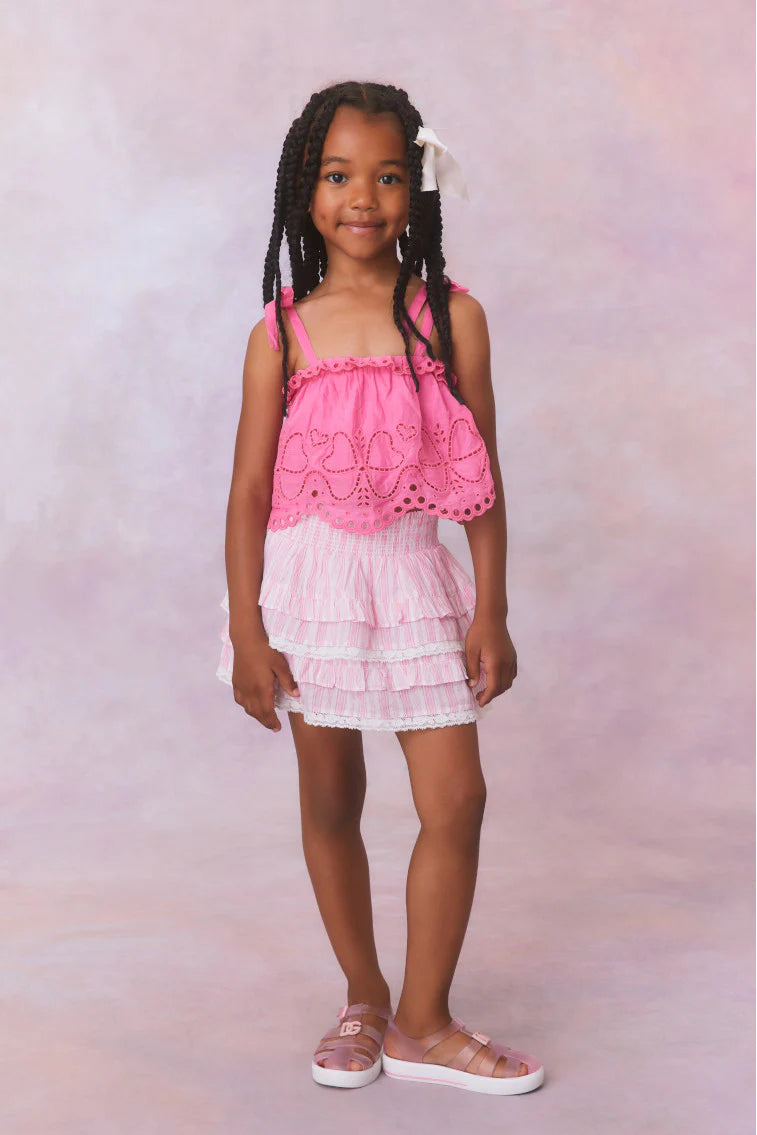 Girls Billie Cotton Stripe Skirt- CAPTIVA PINK