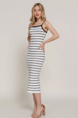 Straight Neck Stripe Spring Sweater Dress
