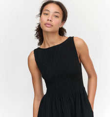 Couturebud The Cosima Nap Dress - Black Tonal Seersucker