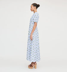 CouturebudThe Short Sleeve Nadia Dress - Blue Block Print