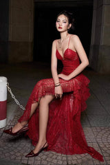 Bustier Sequin Ruffle Maxi Dress