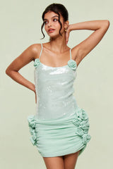 Sequin Floral Draped Corset Dress