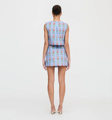 Couturebud The Hallie Skirt - Blue Floral Block Stripe