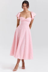 Emma Pink Floral Jacquard Midi Dress