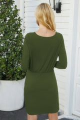 Solid Crew Neck High Waist Drawstring Dress