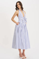 Mackenna Stripe Halter Smock Back Dress