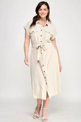Front Tied Buttoned Short Sleeve Dress