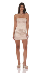 Satin Strapless Bodycon Dress in Champagne