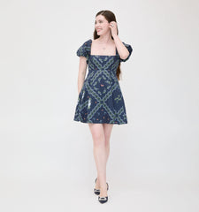 Couturebud The Matilda Mini Dress - Navy Floral Patchwork