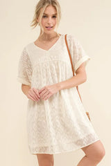 And The Why Woven Leopard Baby Doll Roll-Sleeve Casual Dress