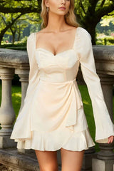 High Waist Bishop Sleeve Solid Dress