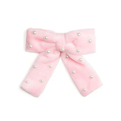 Sweet Wink Hair Clip - Pink Velvet Pearl Bow
