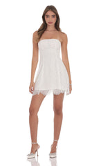 Strapless Lace Hem Dress in White
