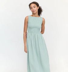 Couturebud The Cosima Nap Dress - Sage Green Tonal Seersucker