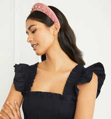 Couturebud The Jeweled Halo Headband - Pink Moiré