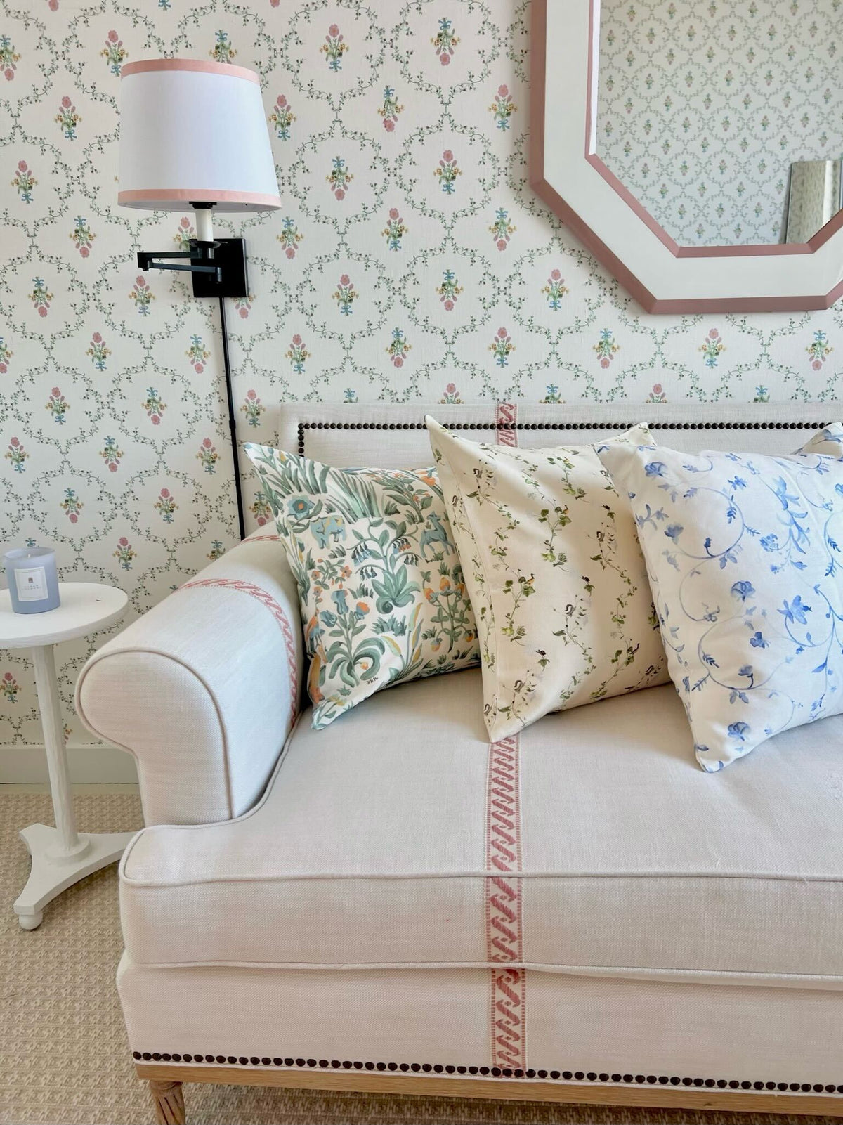 Couturebud The Perry Lumbar Throw Pillow - Pastel Trellis