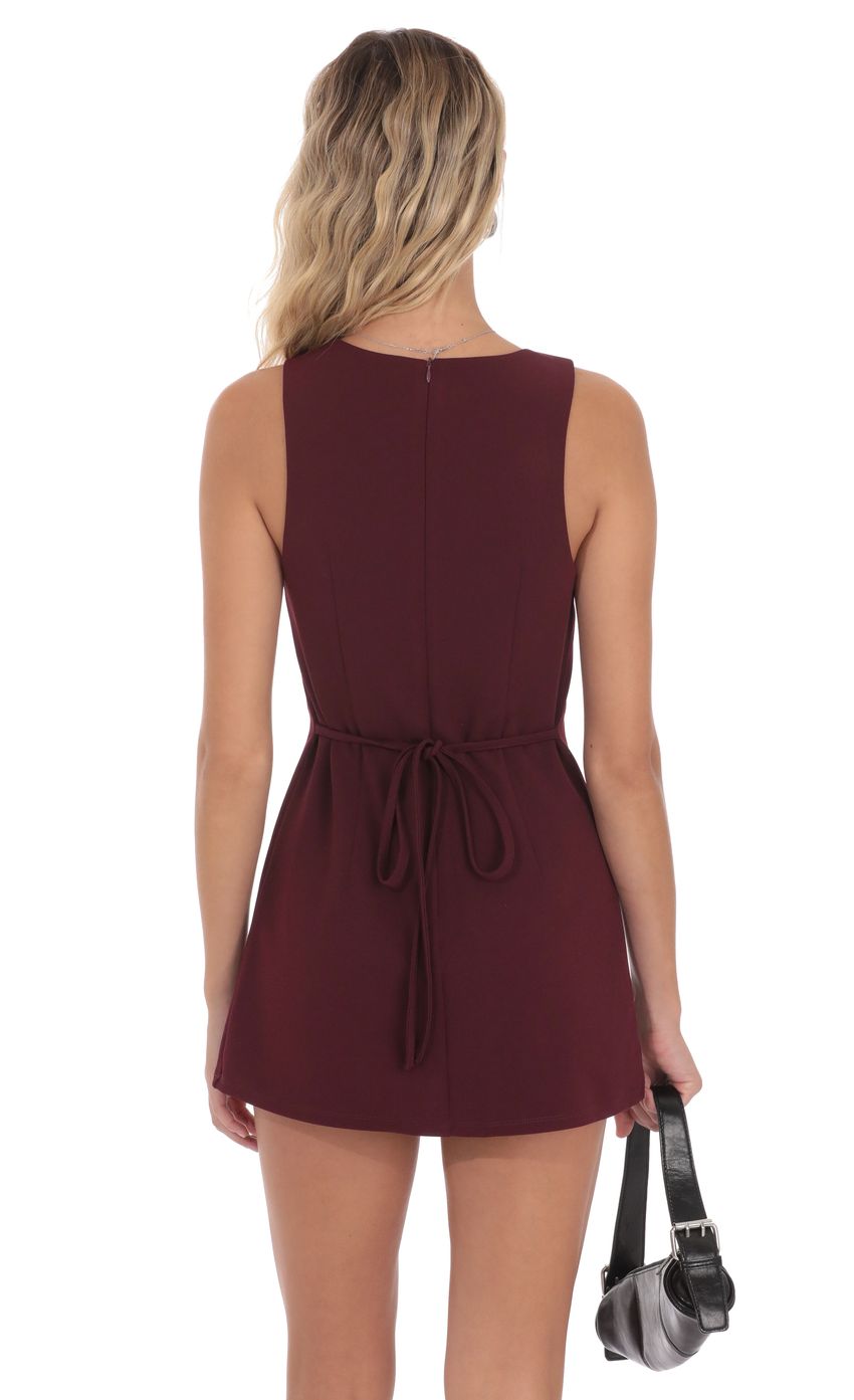 High Neck Back Tie Romper in Burgundy