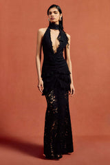 Dario Flower Plunge Lace Maxi Dress