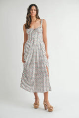 MABLE Floral Print Bustier Back Lace Up Midi Dress