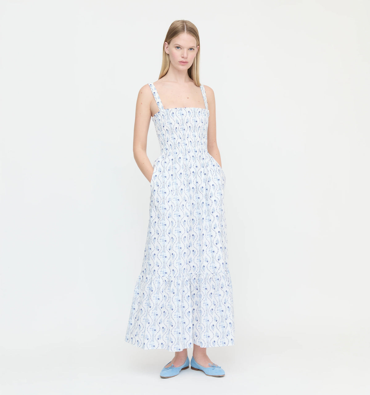 Couturebud The Anjuli Nap Dress - Blue Vine Stripe