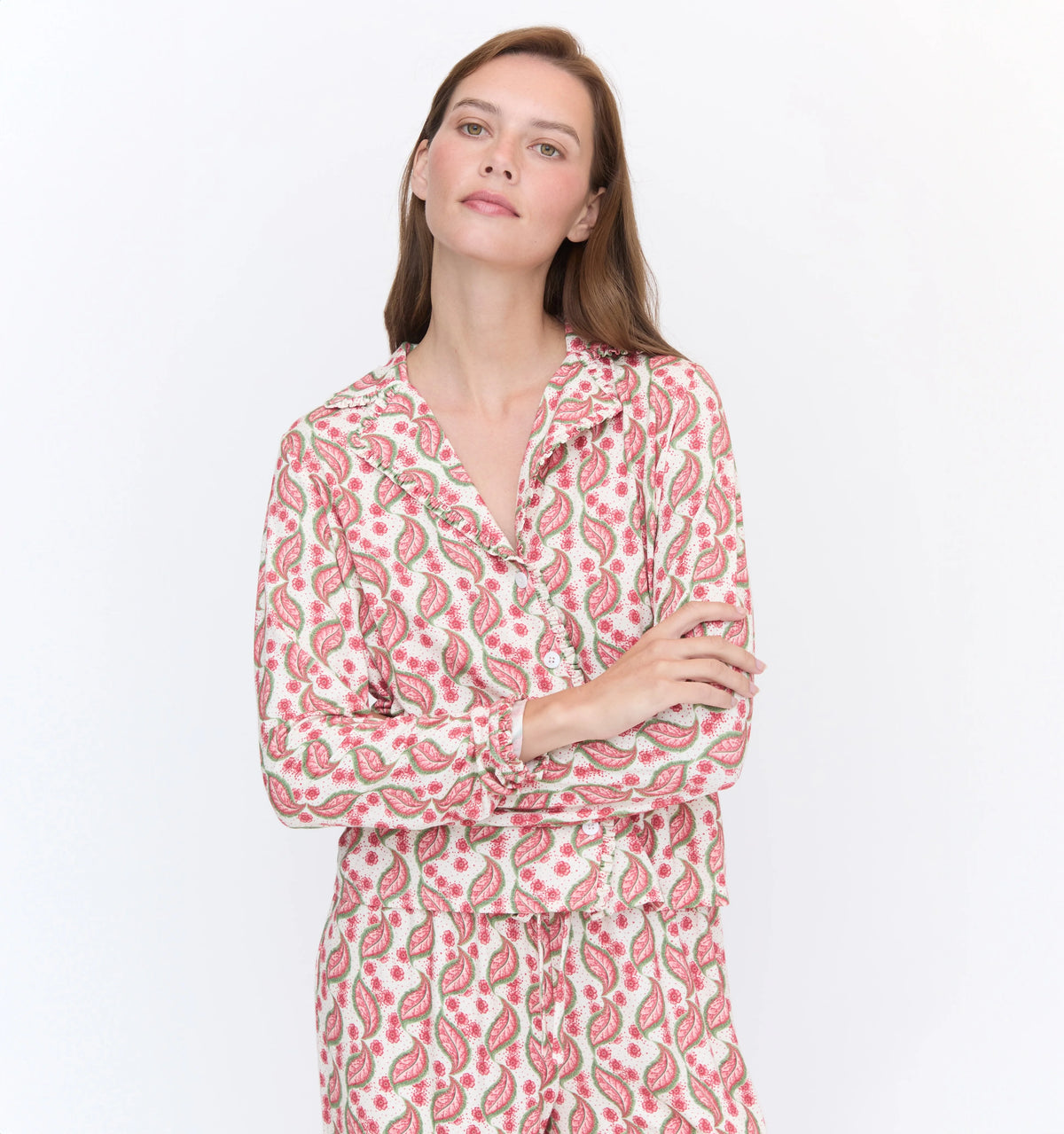 Couturebud The Eleni Pajama Set - Birch Vine Stripe