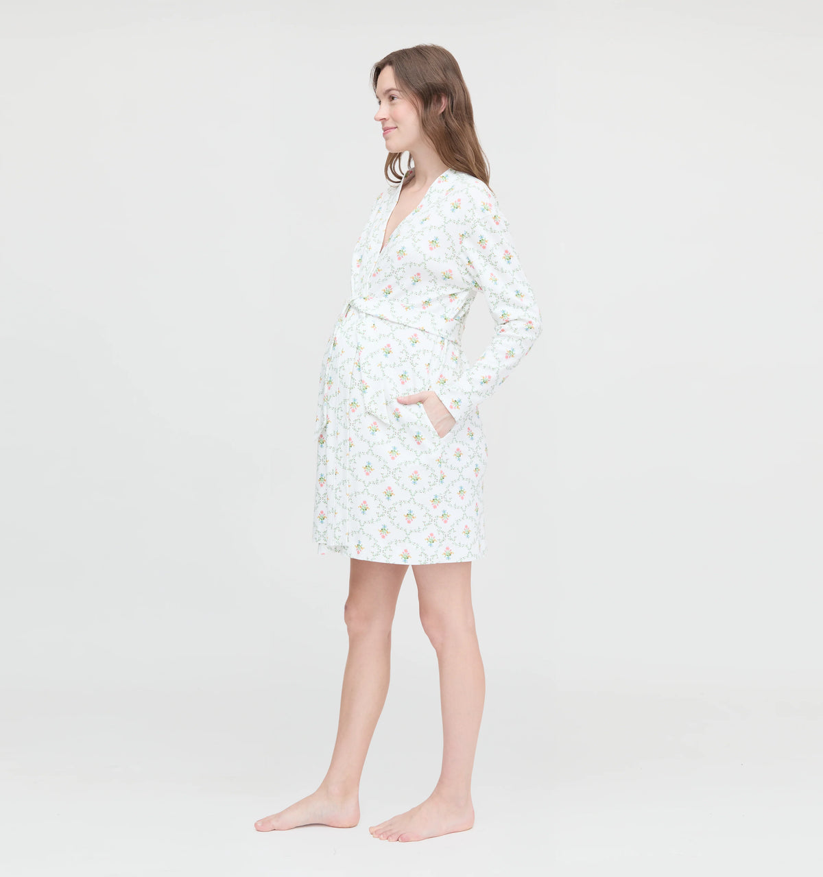 Couturebud The Maternity Ivory Robe - Pastel Trellis