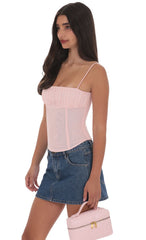 Ruched Mesh Top in Pink