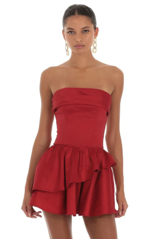 Corset Strapless Dress in Red