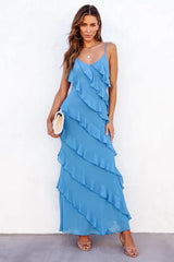 Ocean Waves Tiered Ruffle Maxi Dress