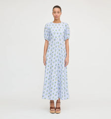 CouturebudThe Short Sleeve Nadia Dress - Blue Block Print