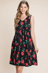 BOMBOM Floral Ruched Tank Dress