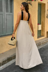 Solid Stitching Off Shoulder Long A Line Dress